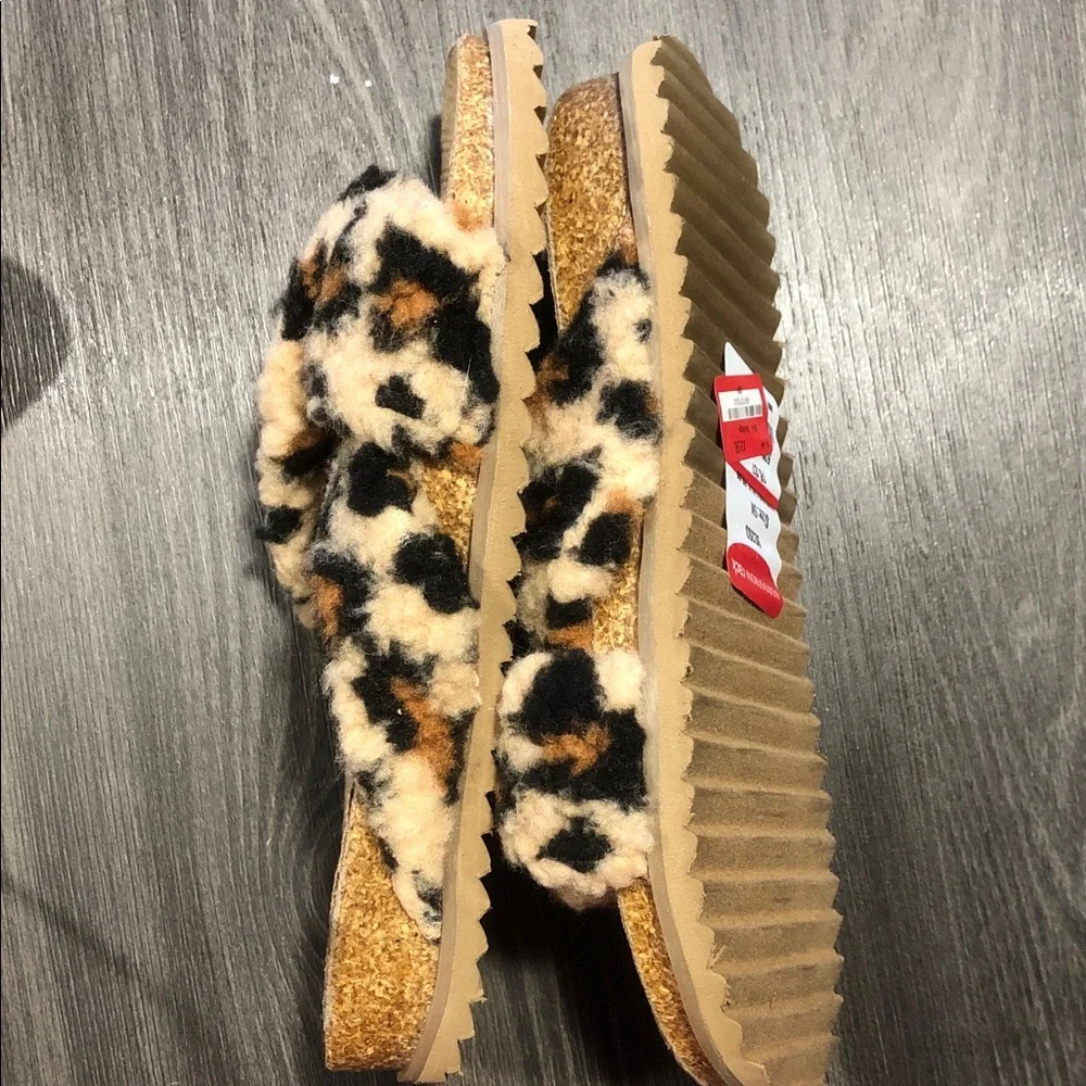 Nordstrom Leopard-Print Faux Shearling Slide Sandals in Tan and Black